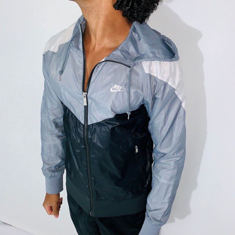 Nike Vintage Super Rare Windrunner Heritage Jacket Gray Black White Nylon L